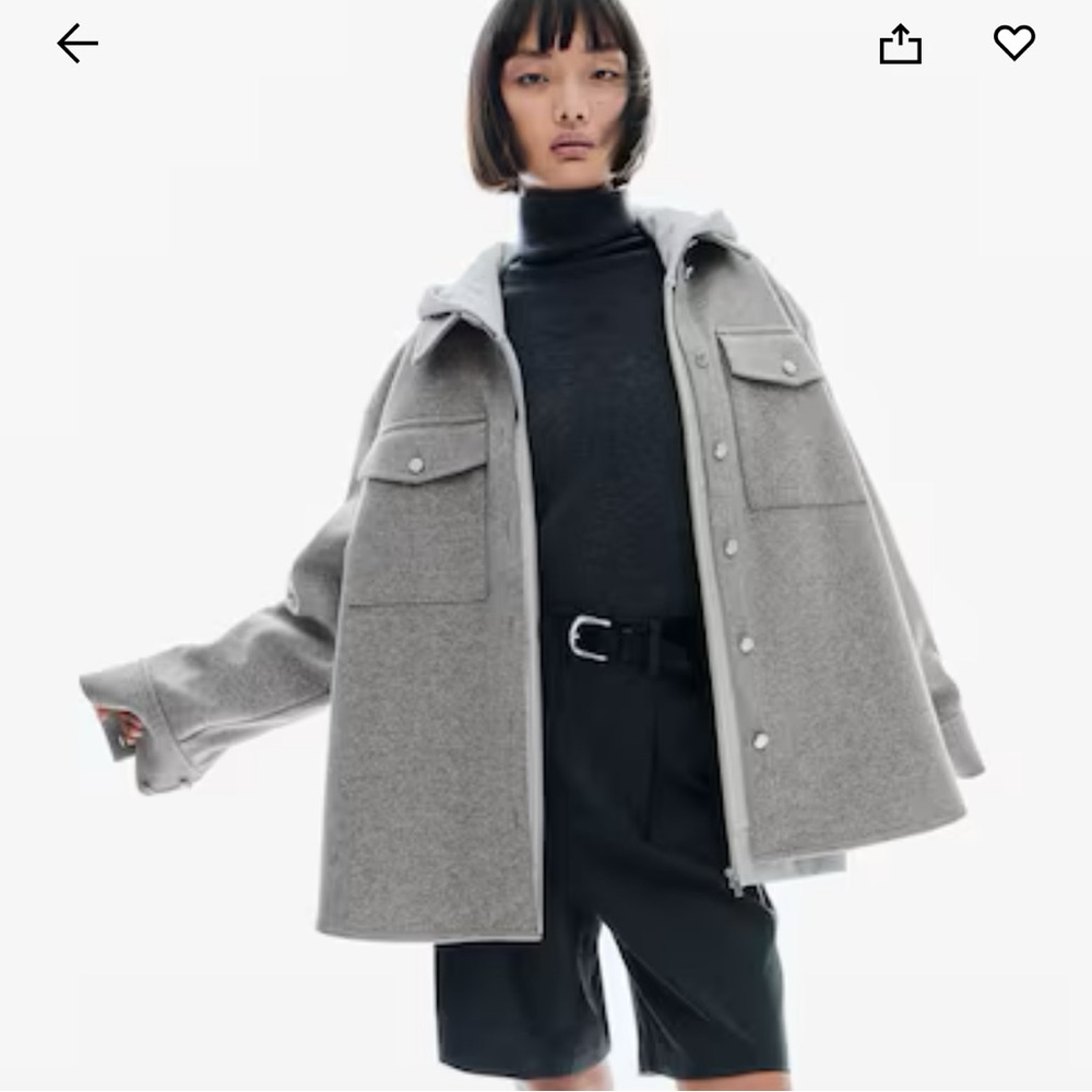 Wool-Blend Gray Overshirt Jacket - Women's